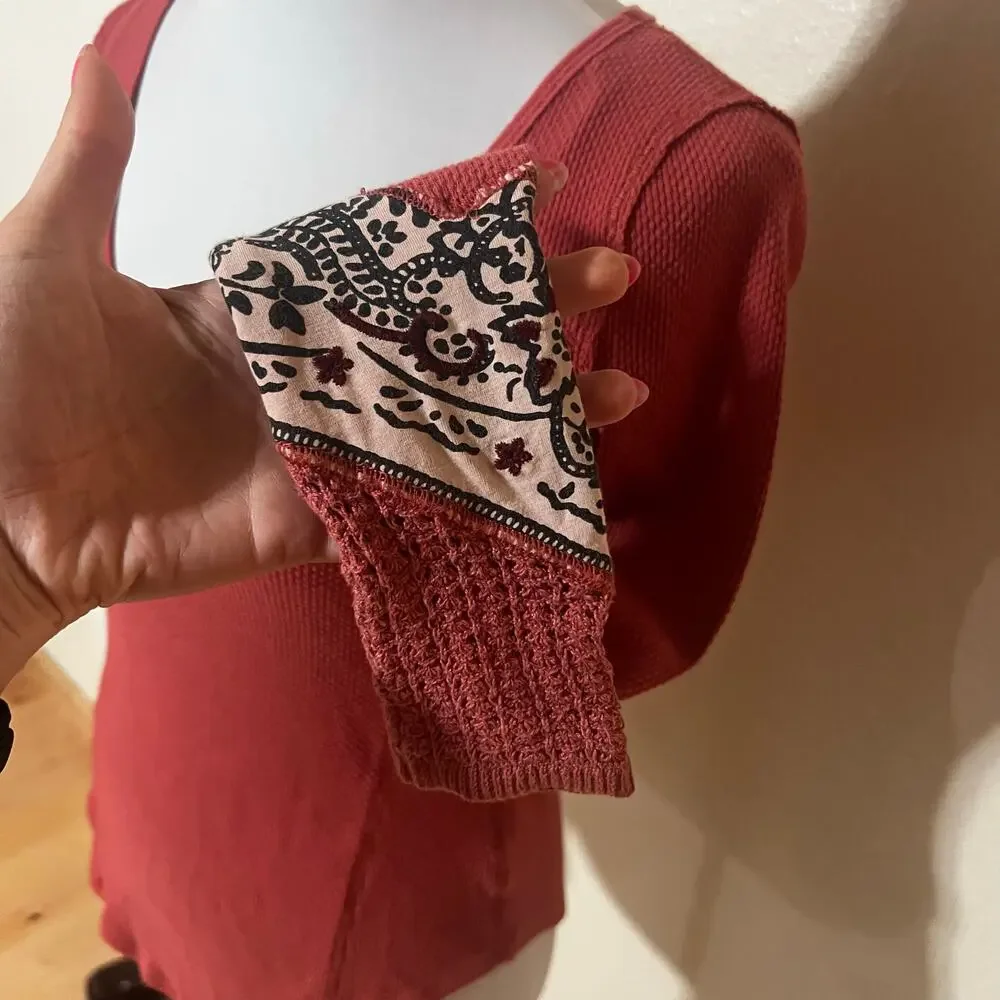 We the Free | Free People faded red thermal bandana cuff long sleeve shirt S